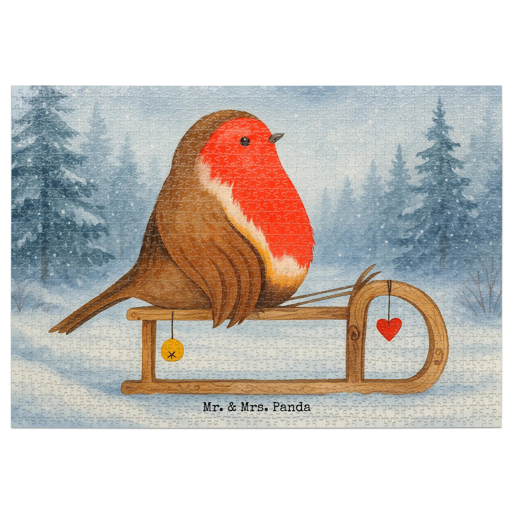 Puzzle Rotkehlchen Schlitten Design Puzzle, Winter, Weihnachten, Weihnachtsdeko, Nikolaus, Advent, Heiligabend, Wintermotiv, Schlitten, Vogel