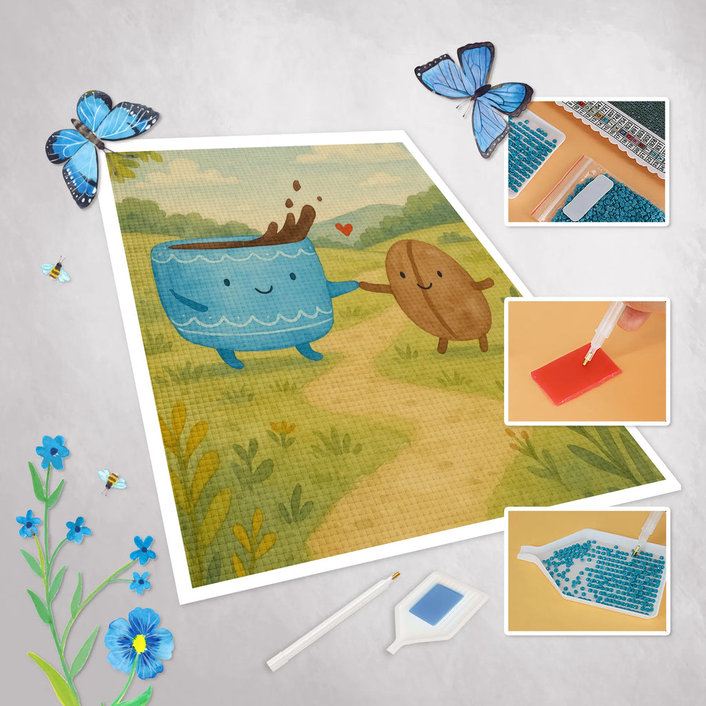 Diamond Painting Coffee Bean Design small animals, cute, funny, cute animal motives, hand drawn, small world, funny sayings, good mood, happy, gifts, gift ideas, special gifts, animal lover, card, pleasure, happiness, coffee bean, Coffee, satisfaction