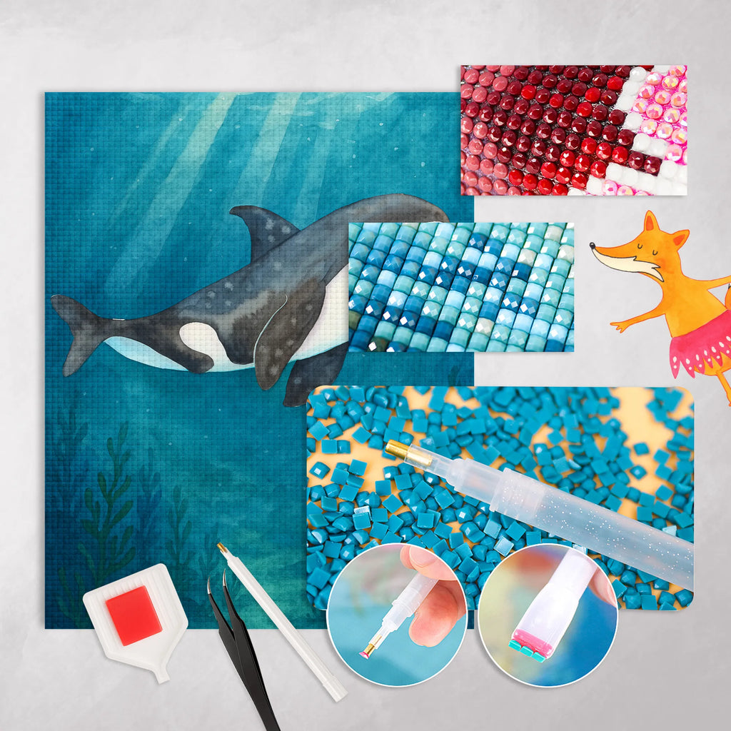 Diamond Painting Orca Design Seafood, aquatic animals, ocean, sea, fish, shells, corals, reef, whale, narwhal, sea urchin, lobster, platypus, turtle, manatee, crocodile, orca, shrimp, gifts for seafood lovers, water world, underwater animals, underwater world, vacation, deep sea, seafood fans, gift ideas, seafood decoration, seafood posters, killer whale, orcas, opportunities, motivation, work, office, self-love, startup, new start