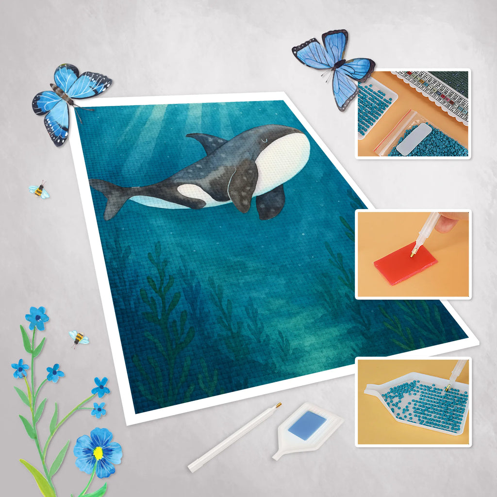Diamond Painting Orca Design Seafood, aquatic animals, ocean, sea, fish, shells, corals, reef, whale, narwhal, sea urchin, lobster, platypus, turtle, manatee, crocodile, orca, shrimp, gifts for seafood lovers, water world, underwater animals, underwater world, vacation, deep sea, seafood fans, gift ideas, seafood decoration, seafood posters, killer whale, orcas, opportunities, motivation, work, office, self-love, startup, new start