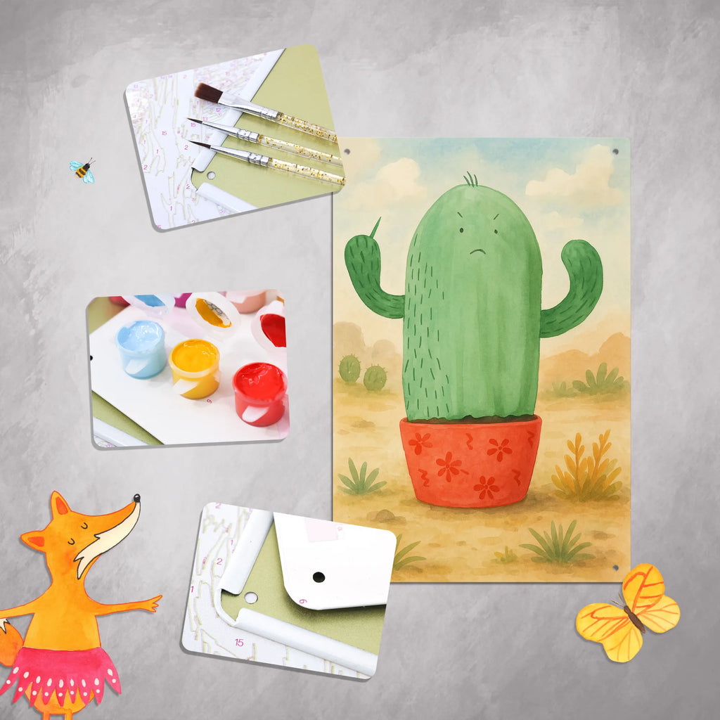 Paint by Numbers Metal Sign cactus Fury Design cactus, cactuses, plants, cactus plant, small green cactus, annoy, colleague, angry, office, school, boss, office life
