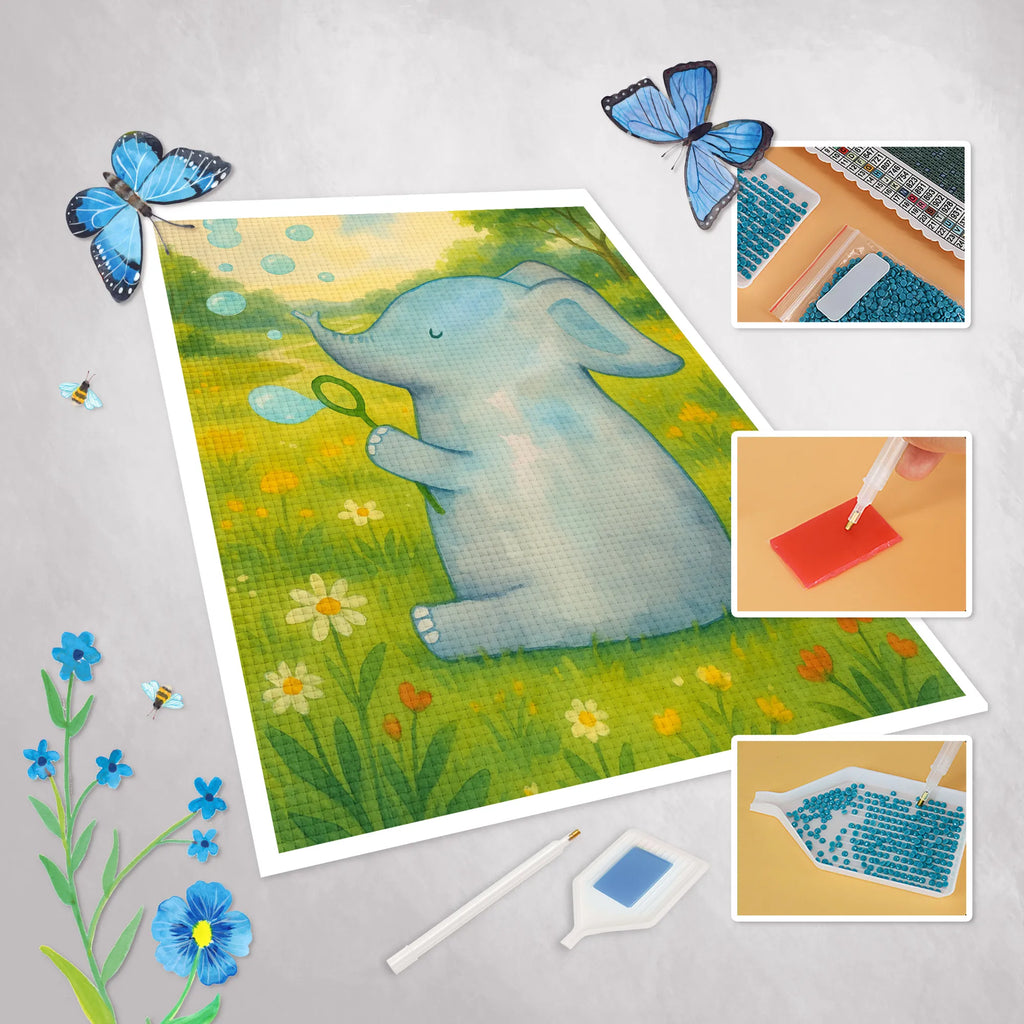 Obraz diamentowy słoń bańki mydlane Design Motywy zwierzęce, dobra energia, zabawne powiedzonka, zwierzęta