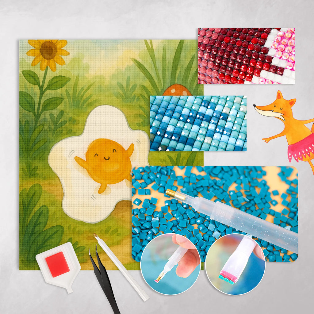 Diamond Painting Spiegelei Ei Design DIY, Kristallbild, Diamond Painting, Kreativität, Tiermotive, Gute Laune, lustige Sprüche, Tiere, Liebe, Schön, Tag, Spiegelei, Glücklich, Ei