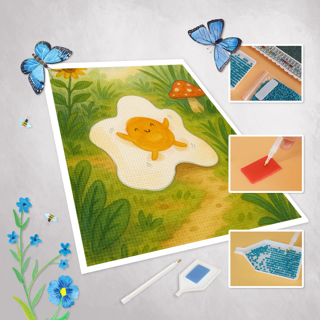 Diamond Painting Spiegelei Ei Design DIY, Kristallbild, Diamond Painting, Kreativität, Tiermotive, Gute Laune, lustige Sprüche, Tiere, Liebe, Schön, Tag, Spiegelei, Glücklich, Ei