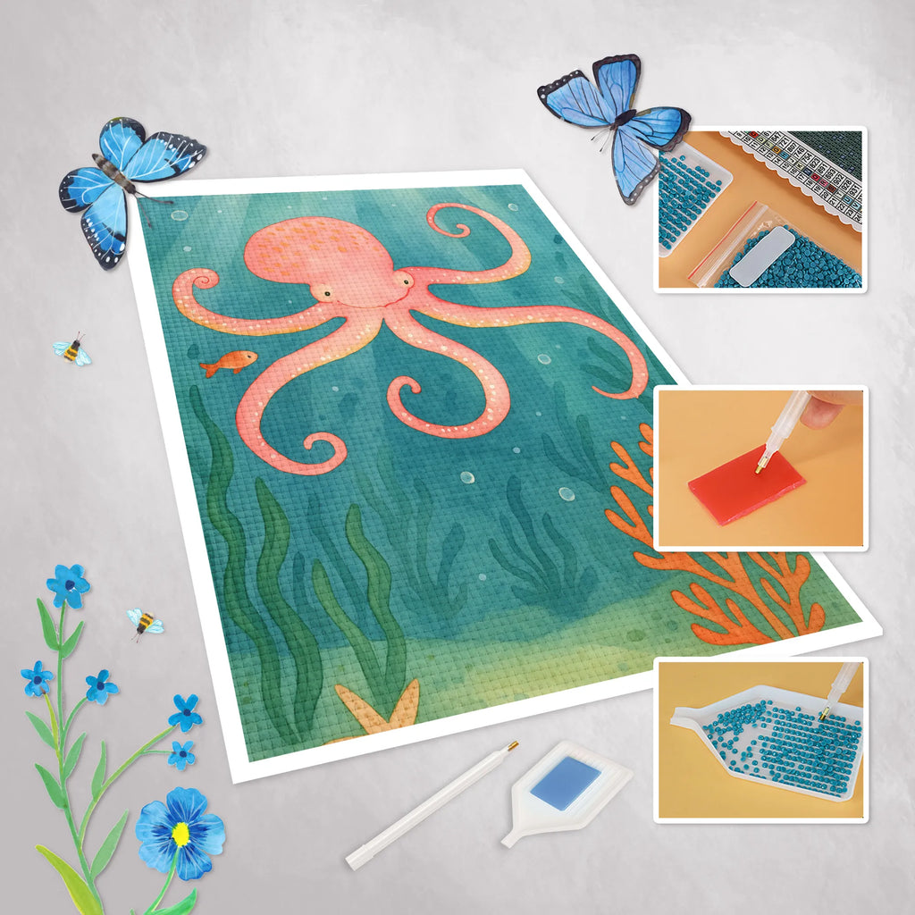 Diamond Painting Squid Design small animals, cute, funny, cute animal motives, hand drawn, small world, funny sayings, good mood, happy, gifts, gift ideas, special gifts, animal lover, card, sea animal, octopus, ocean, water, sea, arms, squid