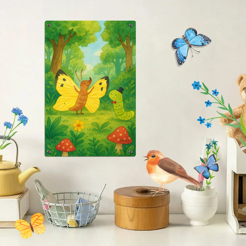 Paint by Numbers Metal Sign Caterpillar butterfly Design small animals, cute, funny, cute animal motives, hand drawn, small world, funny sayings, good mood, happy, gifts, gift ideas, special gifts, animal lover, card, development, hat, butterfly, growing up, Caterpillar, beauty, cocoon, lemon butterfly