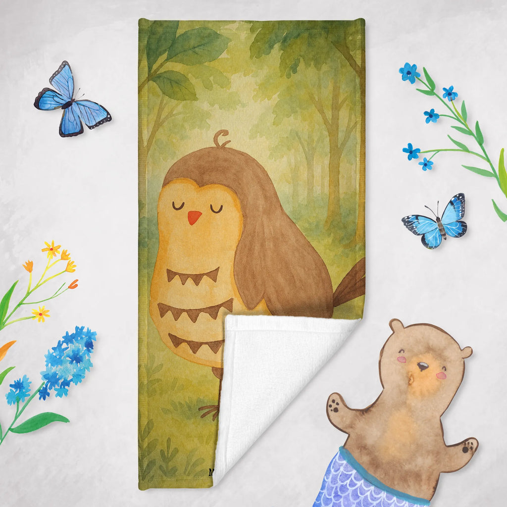 Badehandtuch Eule Zufrieden Design Duschtuch, Badetuch, Strandtuch, Saunatuch, Kinder Handtuch, Eule, Eule Spruch, Eule deko, Owl, Liebe Spruch, Romantisch, Wortspiel lustig, Spruch schön, Geschenk Hochzeitstag