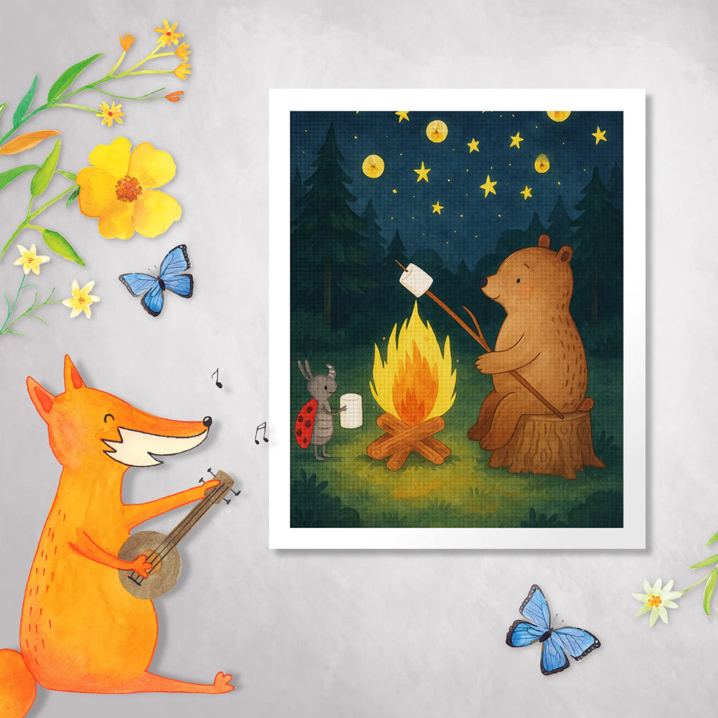 Diamond Painting Bear & Ladybird campfire Design bear, teddy, teddy bear, cuddly toy, Campfire