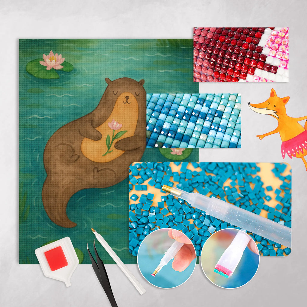 Diamond Painting otter Water Lily Design otter, marten, sea otter, European otter, water mammal, aquatic animal, baby otter, predator, water, otter gifts, animal lover, gift ideas for animal lovers, animal, mammal, water animal, gifts for people in love