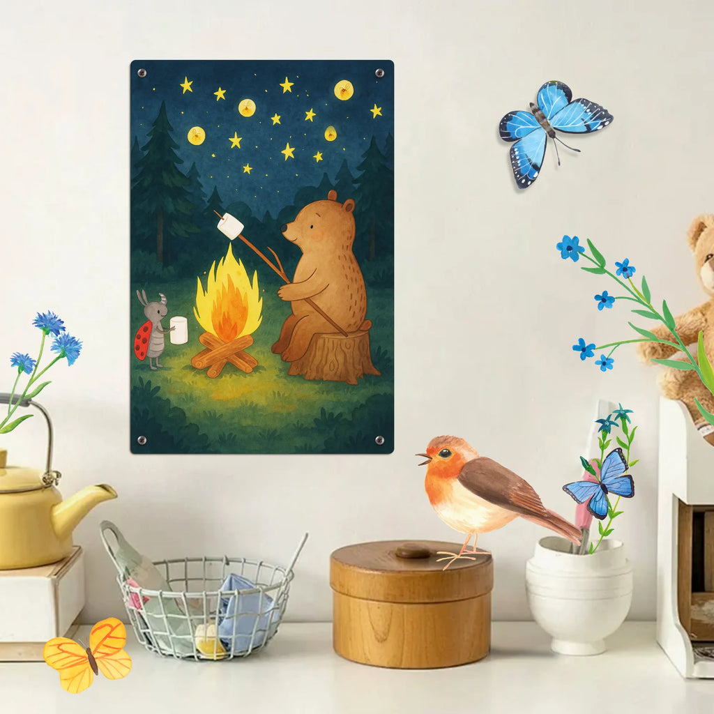 Malen nach Zahlen Metallschild Bär & Marienkäfer Lagerfeuer Design Bastelidee, Kreativität, Kunstwerk, Künstler, Ausmalbild, DIY, Malen, Baseln, Malen nach Zahlen, Bär, Teddy, Teddybär, Lagerfeuer