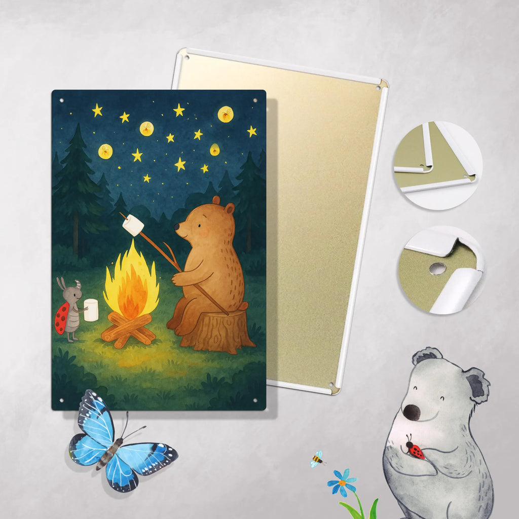 Malen nach Zahlen Metallschild Bär & Marienkäfer Lagerfeuer Design Bastelidee, Kreativität, Kunstwerk, Künstler, Ausmalbild, DIY, Malen, Baseln, Malen nach Zahlen, Bär, Teddy, Teddybär, Lagerfeuer
