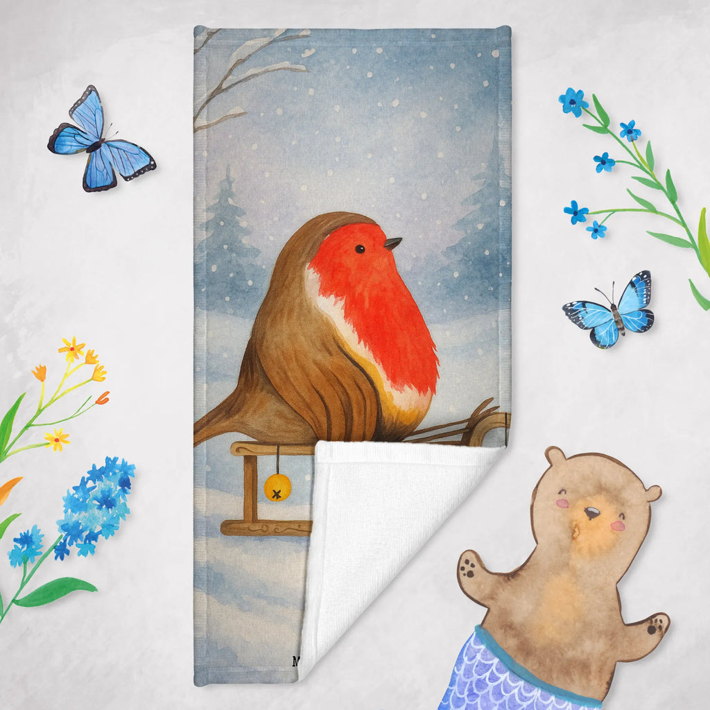 Badehandtuch Rotkehlchen Schlitten Design Duschtuch, Badetuch, Strandtuch, Saunatuch, Kinder Handtuch, Winter, Weihnachten, Weihnachtsdeko, Nikolaus, Advent, Heiligabend, Wintermotiv, Schlitten, Vogel