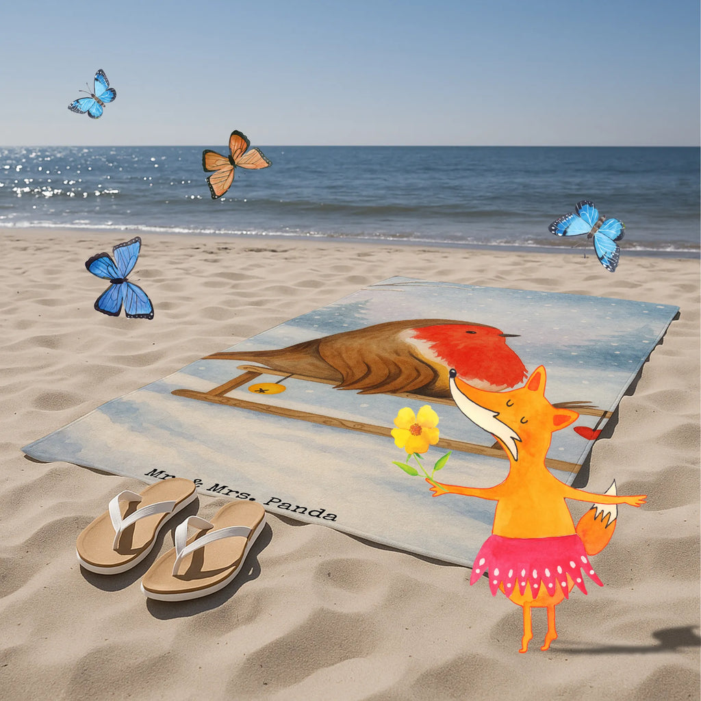 Badehandtuch Rotkehlchen Schlitten Design Duschtuch, Badetuch, Strandtuch, Saunatuch, Kinder Handtuch, Winter, Weihnachten, Weihnachtsdeko, Nikolaus, Advent, Heiligabend, Wintermotiv, Schlitten, Vogel