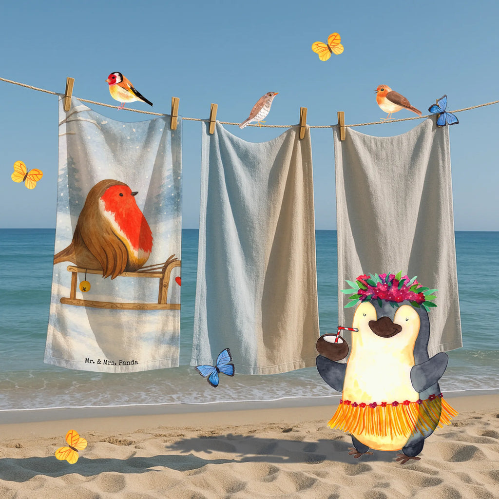 Badehandtuch Rotkehlchen Schlitten Design Duschtuch, Badetuch, Strandtuch, Saunatuch, Kinder Handtuch, Winter, Weihnachten, Weihnachtsdeko, Nikolaus, Advent, Heiligabend, Wintermotiv, Schlitten, Vogel