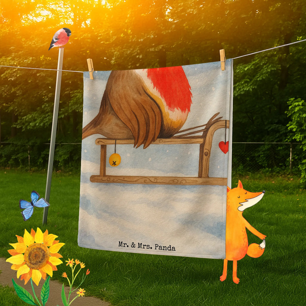 Badehandtuch Rotkehlchen Schlitten Design Duschtuch, Badetuch, Strandtuch, Saunatuch, Kinder Handtuch, Winter, Weihnachten, Weihnachtsdeko, Nikolaus, Advent, Heiligabend, Wintermotiv, Schlitten, Vogel