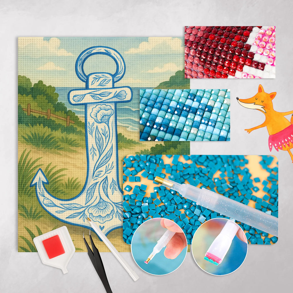 Diamond Painting anchor Blue Design small animals, cute, funny, cute animal motives, hand drawn, small world, funny sayings, good mood, happy, gifts, gift ideas, special gifts, animal lover, card