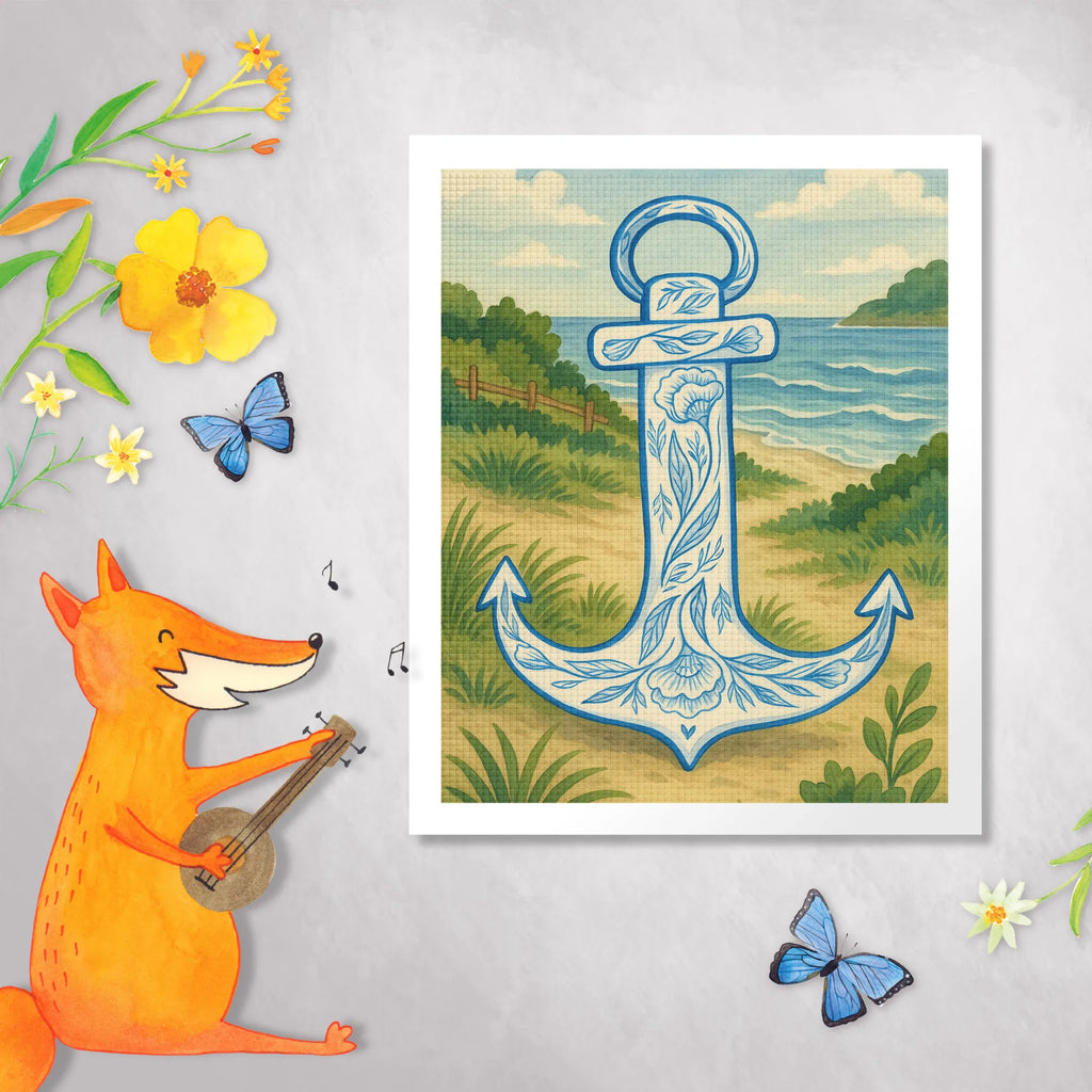 Diamond Painting anchor Blue Design small animals, cute, funny, cute animal motives, hand drawn, small world, funny sayings, good mood, happy, gifts, gift ideas, special gifts, animal lover, card