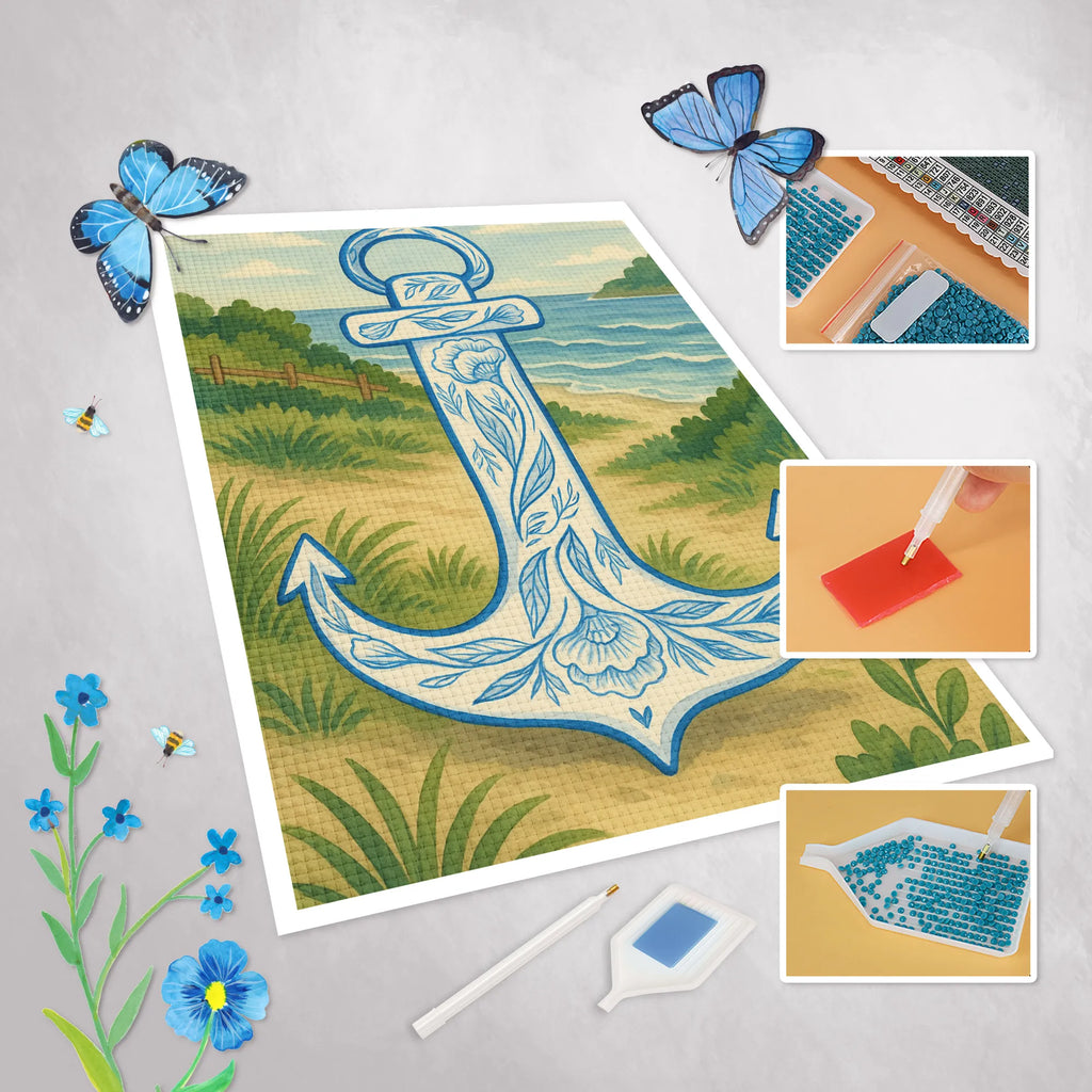 Diamond Painting anchor Blue Design small animals, cute, funny, cute animal motives, hand drawn, small world, funny sayings, good mood, happy, gifts, gift ideas, special gifts, animal lover, card