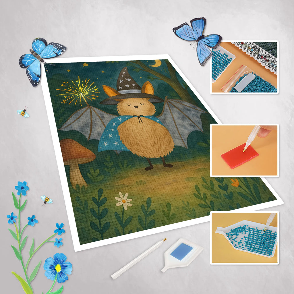 Diamond Painting bat wizard Design small animals, cute, funny, cute animal motives, hand drawn, small world, funny sayings, good mood, happy, gifts, gift ideas, special gifts, animal lover, card, sorcerers, magicians, get in, women, bats, Bats