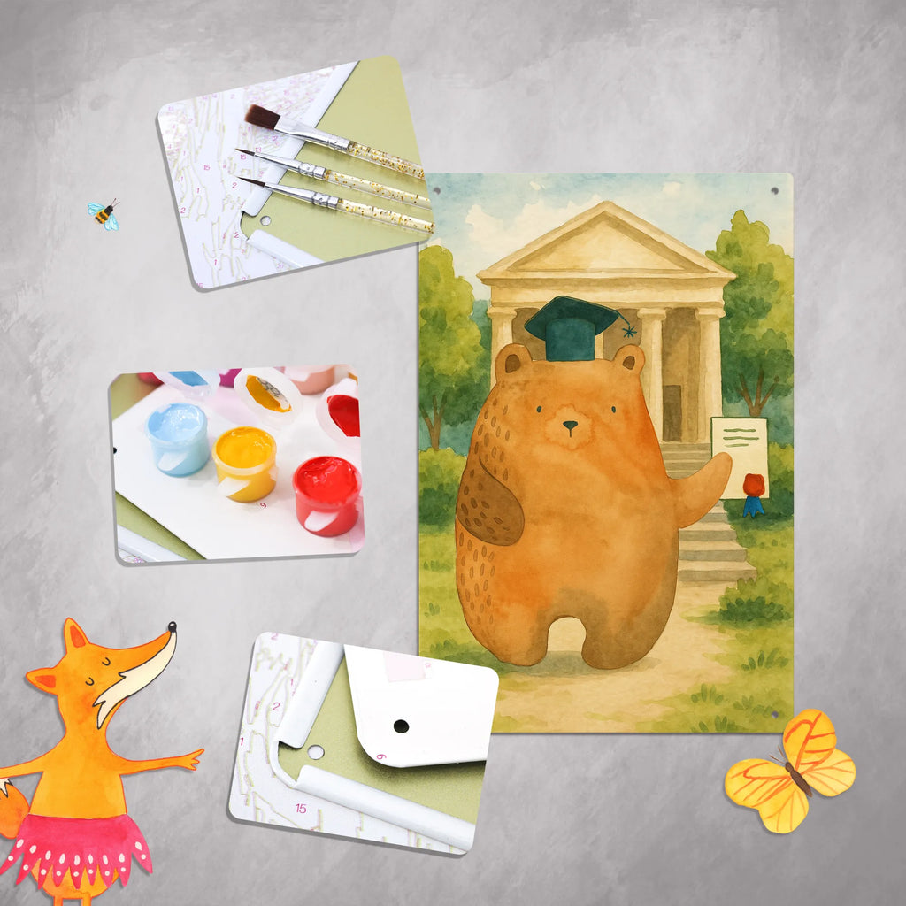 Paint by Numbers Metal Sign bear Test Design bear, teddy, teddy bear, cuddly toy, degree, examination passed, examinations, diploma, Abitur, certificate