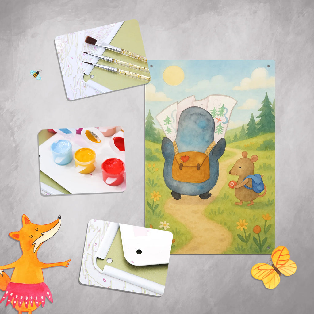 Malen nach Zahlen Metallschild Pinguin & Maus Wanderer Design Baseln, Malen nach Zahlen, Künstler, Malen, DIY, Kreativität, Ausmalbild, Kunstwerk, Bastelidee, Pinguin, Roadtrip, Abenteuer, Wanderlust, Abenteurer, Ausflug, Pinguine, wandern