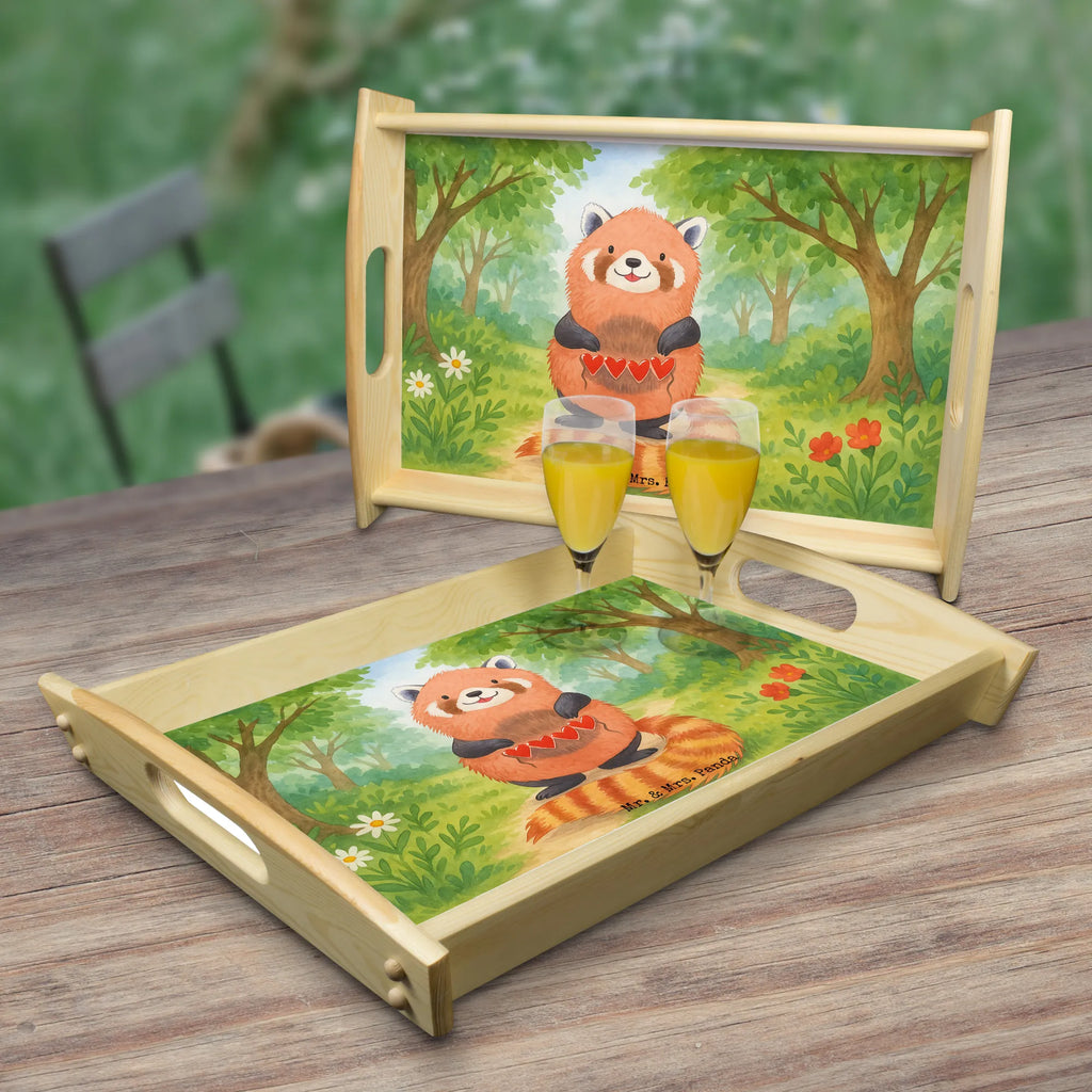 Serviertablett Roter Panda Design Serviertablett, Tablett, Holztablett, Küchentablett, Dekotablett, Frühstückstablett, Tiermotive, Gute Laune, lustige Sprüche, Tiere, Panda, Liebe, Rot, Herz, Liebling, Lieblingsmensch