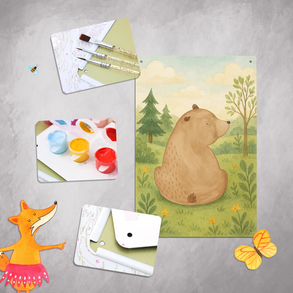 Metalowy szyld do malowania po numerach niedźwiedź spojrzenie przez ramię Design Niedźwiedź, Miś, Pluszowy miś