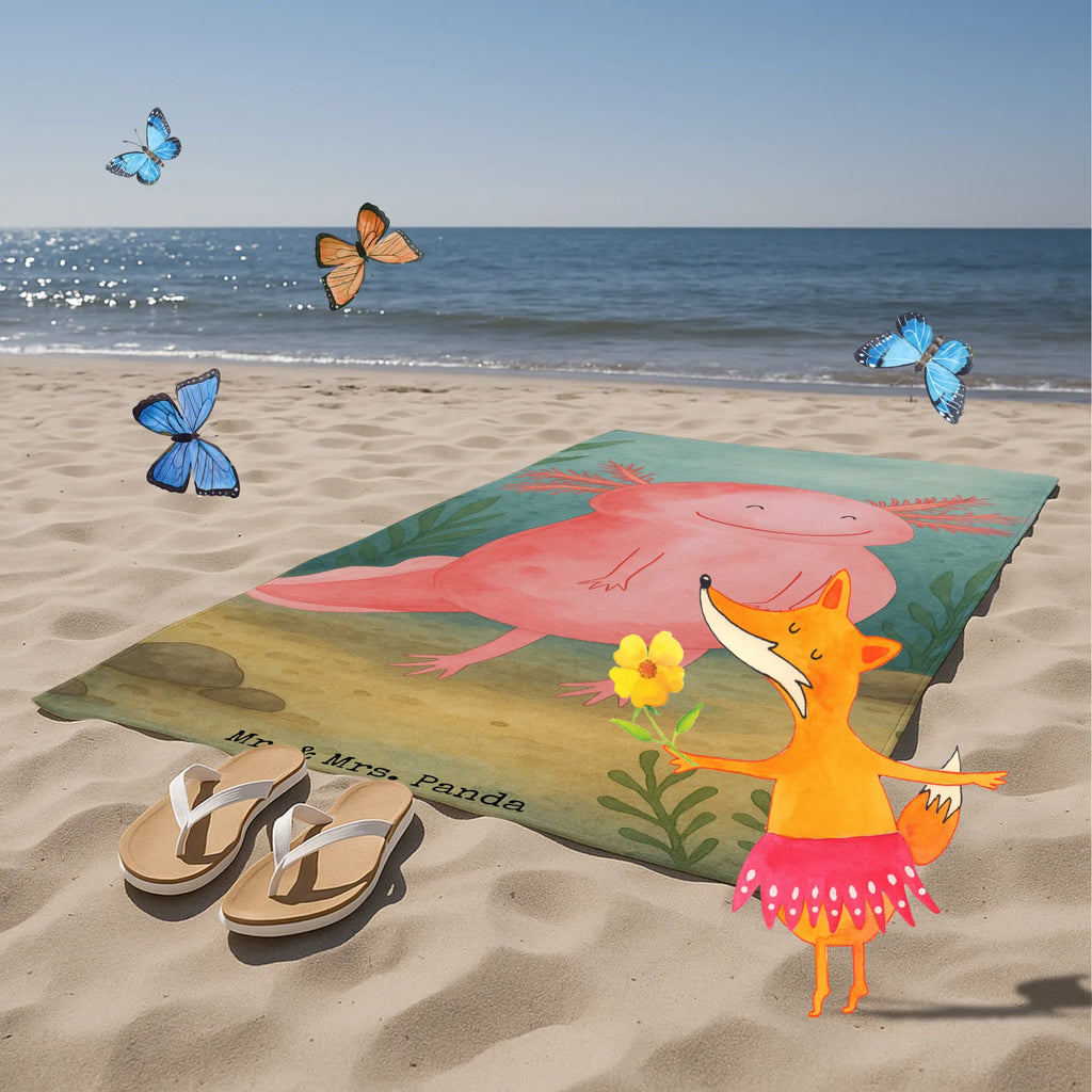 Badehandtuch Axolotl Glücklich Design Duschtuch, Badetuch, Strandtuch, Saunatuch, Kinder Handtuch, Axolotl, Molch, Axolot, Schwanzlurch, Lurch, Lurche, Motivation, gute Laune