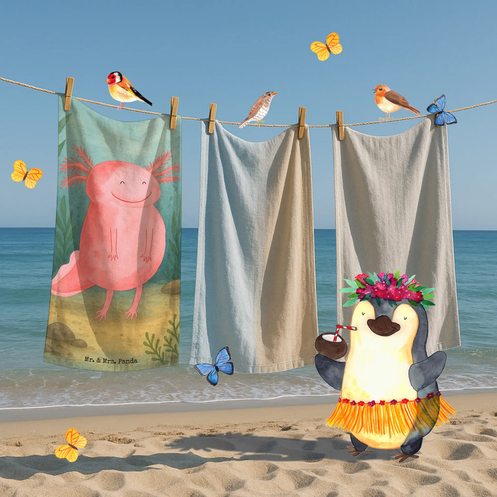 Badehandtuch Axolotl Glücklich Design Duschtuch, Badetuch, Strandtuch, Saunatuch, Kinder Handtuch, Axolotl, Molch, Axolot, Schwanzlurch, Lurch, Lurche, Motivation, gute Laune