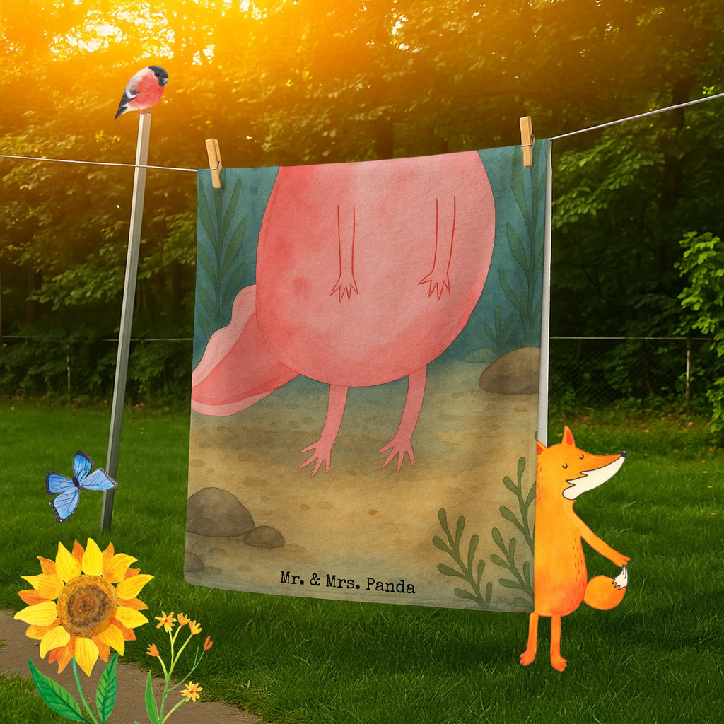 Badehandtuch Axolotl Glücklich Design Duschtuch, Badetuch, Strandtuch, Saunatuch, Kinder Handtuch, Axolotl, Molch, Axolot, Schwanzlurch, Lurch, Lurche, Motivation, gute Laune
