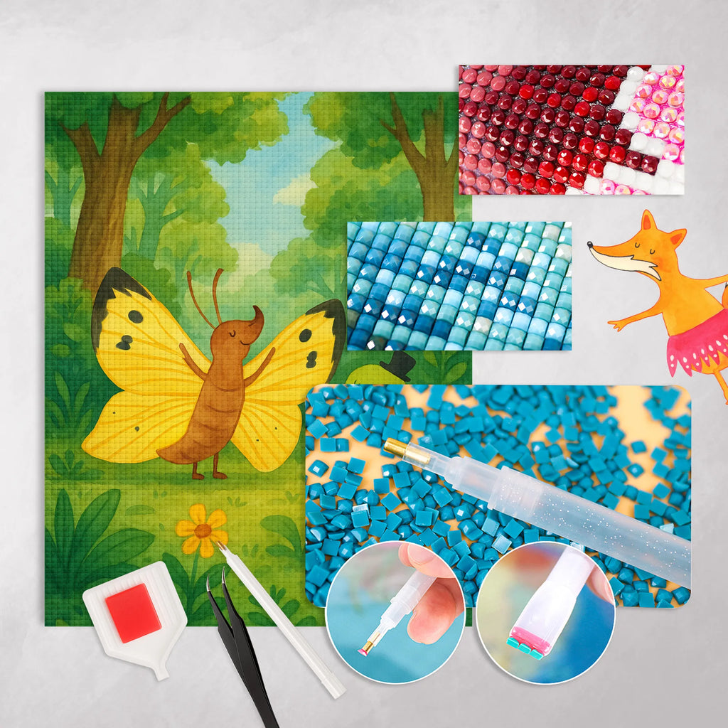 Diamond Painting Caterpillar butterfly Design small animals, cute, funny, cute animal motives, hand drawn, small world, funny sayings, good mood, happy, gifts, gift ideas, special gifts, animal lover, card, hat, cocoon, beauty, lemon butterfly, Caterpillar, development, growing up, butterfly