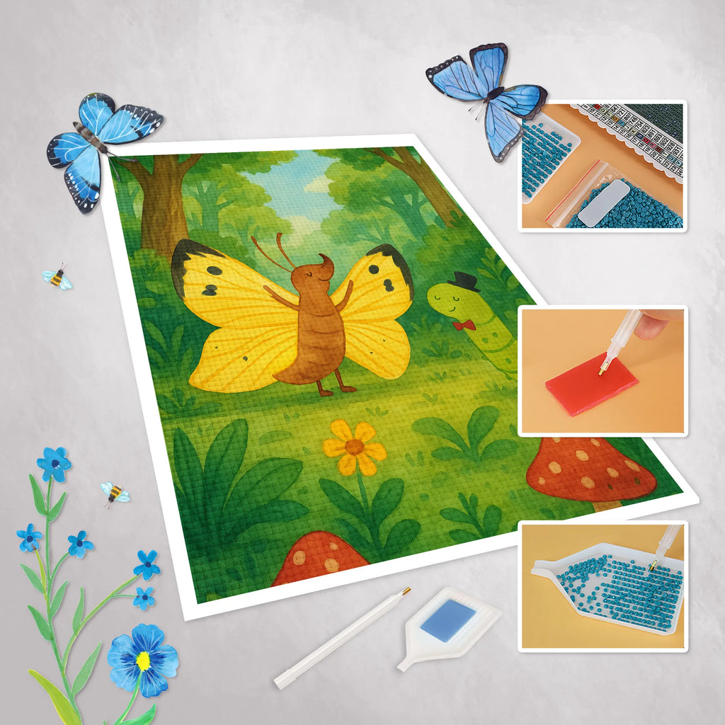 Diamond Painting Caterpillar butterfly Design small animals, cute, funny, cute animal motives, hand drawn, small world, funny sayings, good mood, happy, gifts, gift ideas, special gifts, animal lover, card, hat, cocoon, beauty, lemon butterfly, Caterpillar, development, growing up, butterfly