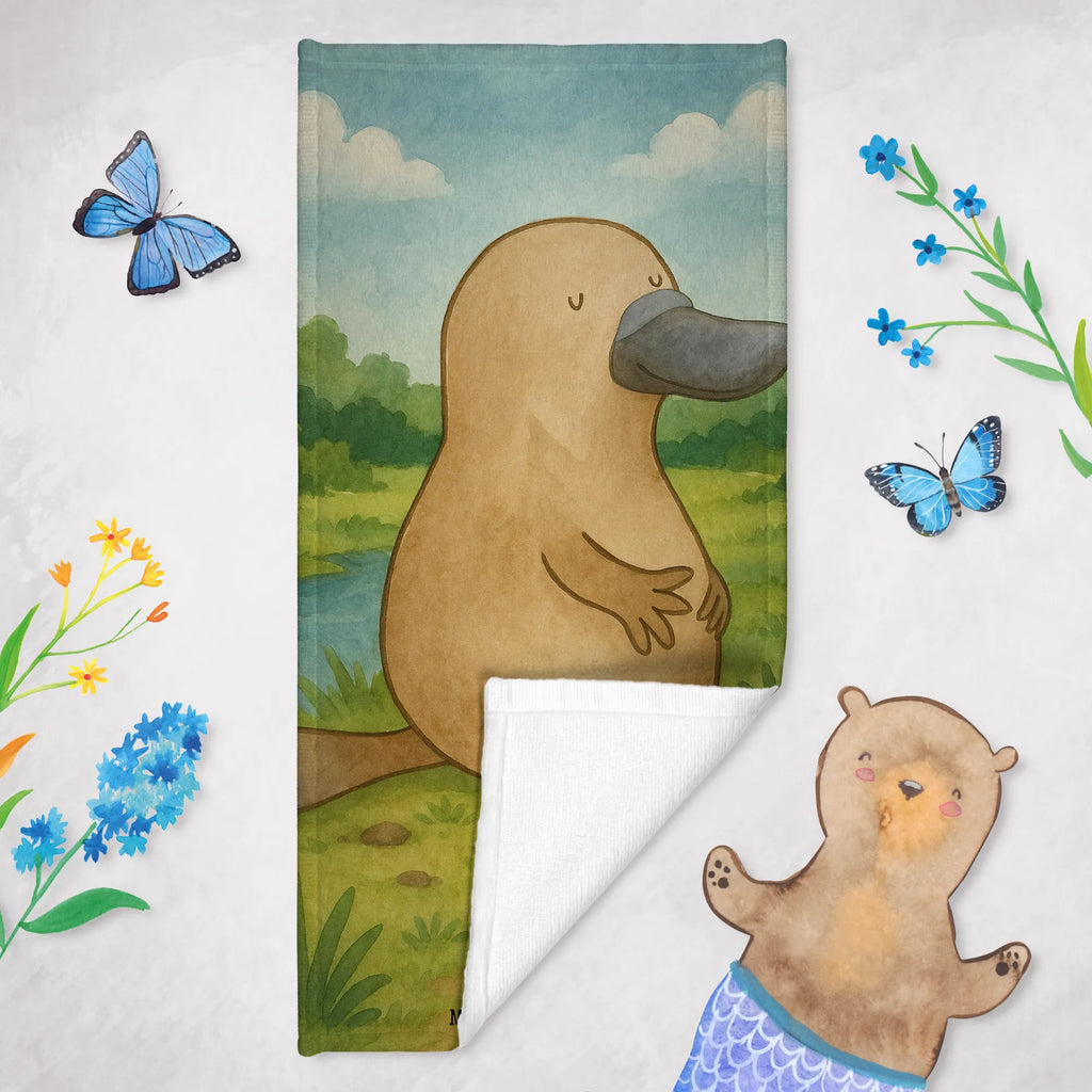 Badehandtuch Schnabeltier Mut Design Duschtuch, Badetuch, Strandtuch, Saunatuch, Kinder Handtuch, Meerestiere, Meer, Urlaub, Schnabeltier, Mut, mutig, Lebensweisheit, Schnabeltiere, Motivation, Training, Büro, Arbeit, Neuanfang, Neustart, Weltreise, Raodtrip