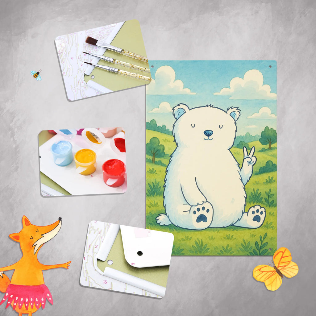 Paint by Numbers Metal Sign Icebear Lazy Design bear, teddy, teddy bear, cuddly toy, office, workplace, relaxing, lazy, work, North Pole, Polar bear, home office, office job