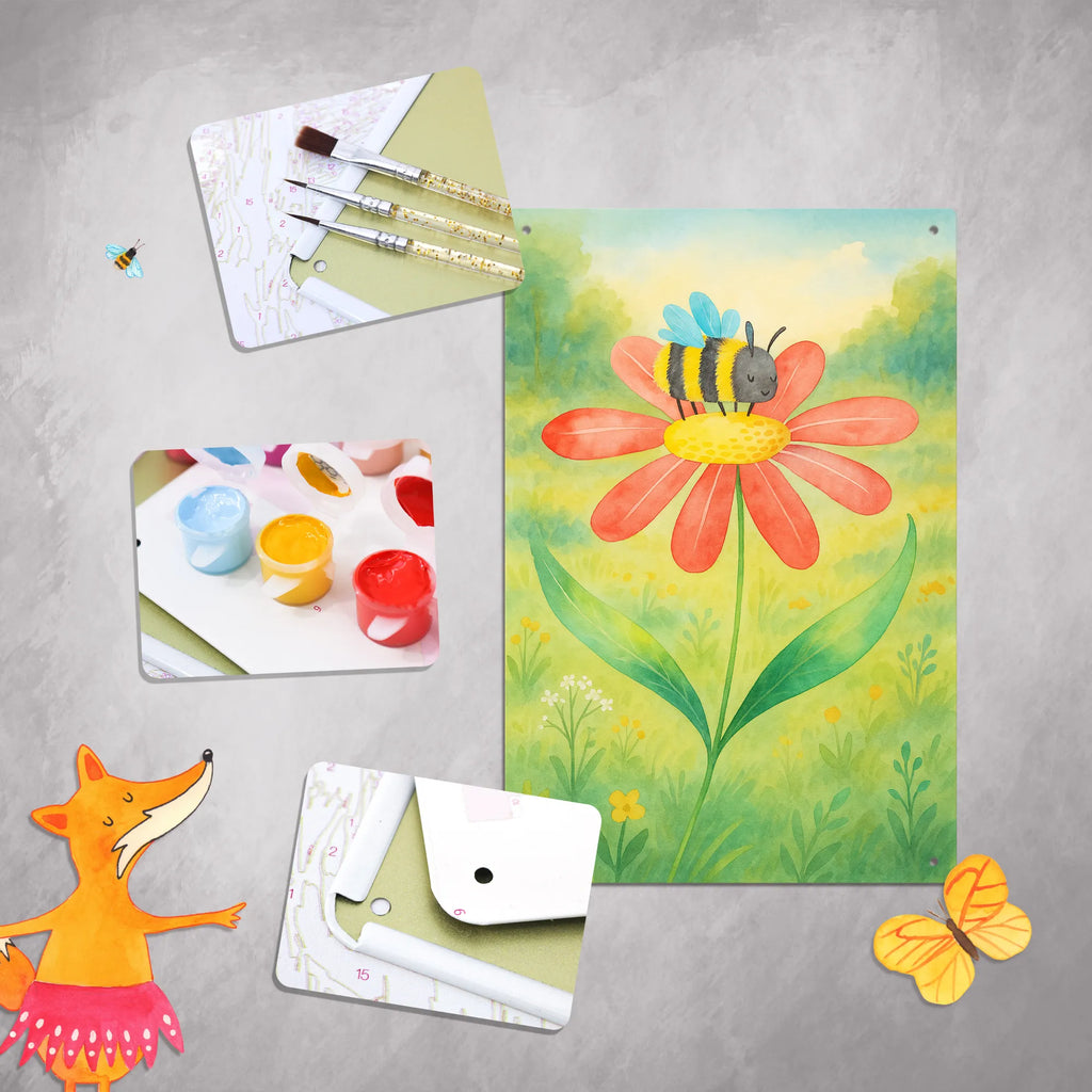 Paint by Numbers Metal Sign bumblebee flower Design small animals, cute, funny, cute animal motives, hand drawn, small world, funny sayings, good mood, happy, gifts, gift ideas, special gifts, animal lover, card, fluffy, bee, flower, bumblebees, nature, bumble bee, field, wasp