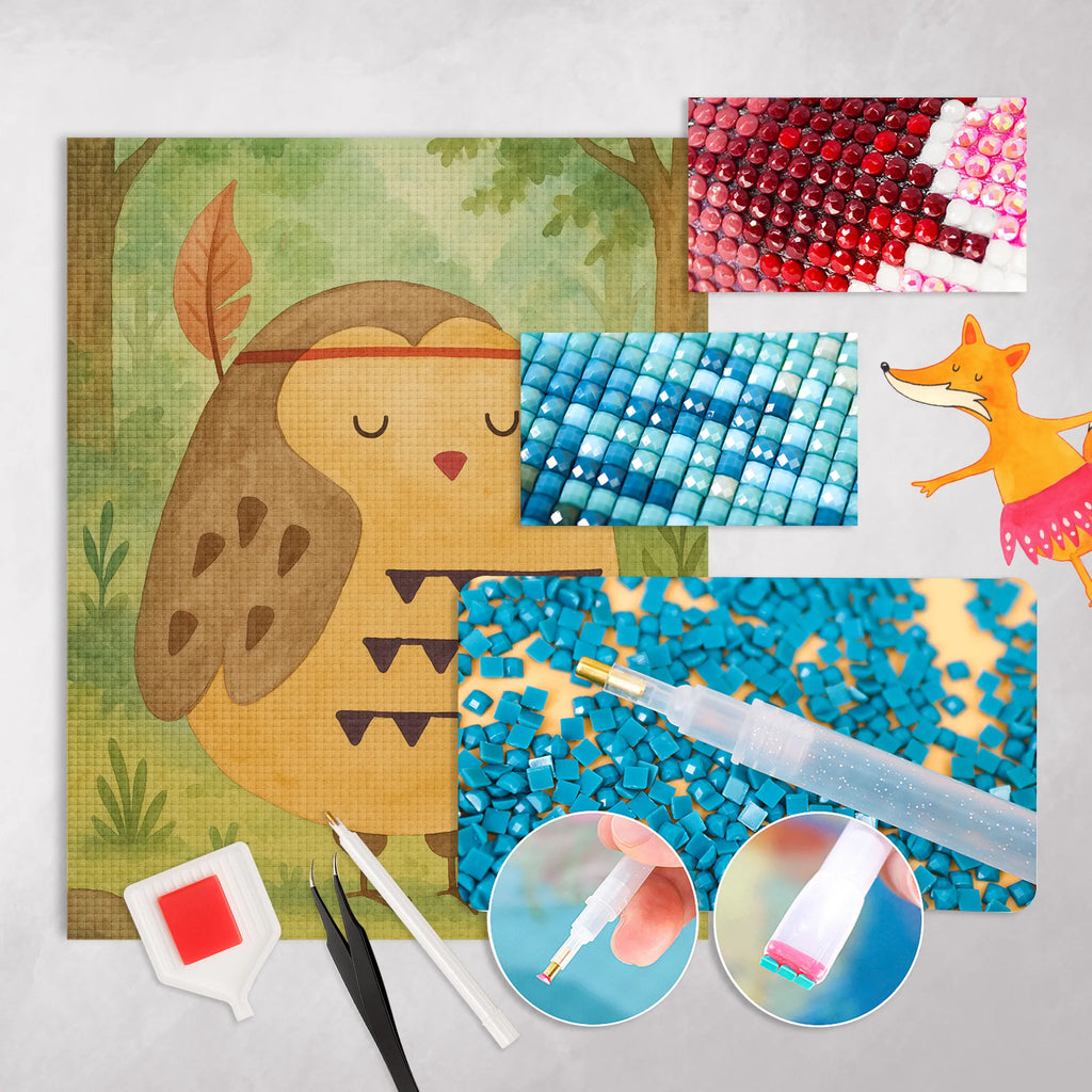 Diamond Painting Owl feather headdress Design owl, forest animal, bird, nocturnal, gift ideas, birthday present, illustrated, funny, romantic gift, owl decor, Indian saying, Feather decoration, Travel saying, Decoration, Owl decoration, Owl, Life is an adventure, Beautiful saying