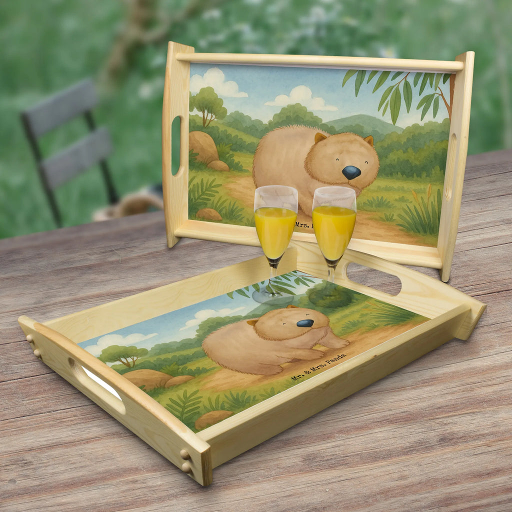 Serviertablett Wombat Design Serviertablett, Tablett, Holztablett, Küchentablett, Dekotablett, Frühstückstablett, Tiermotive, Gute Laune, lustige Sprüche, Tiere, Wombat, Das Leben ist schön, Motivation, Spruch, Australien