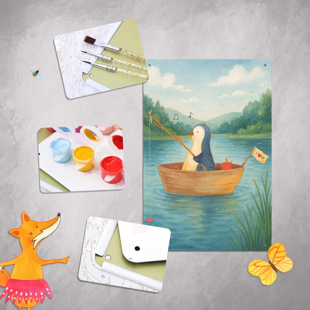 Paint by Numbers Metal Sign Penguin fishing boat Design Penguin, North Pole, Winter, Penguins, life, fishing, divorce, motivation, penguins, enjoy, gift idea heartache, new beginning, separation, new start, boat, fishing boat, love of life