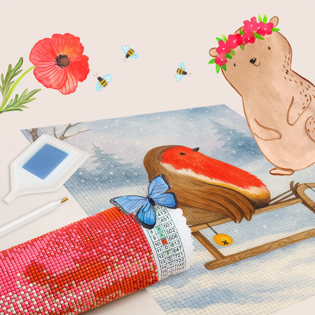 Diamond Painting robin Sleds Design Winter, Christmas, Christmas time, snow, sleigh, bird