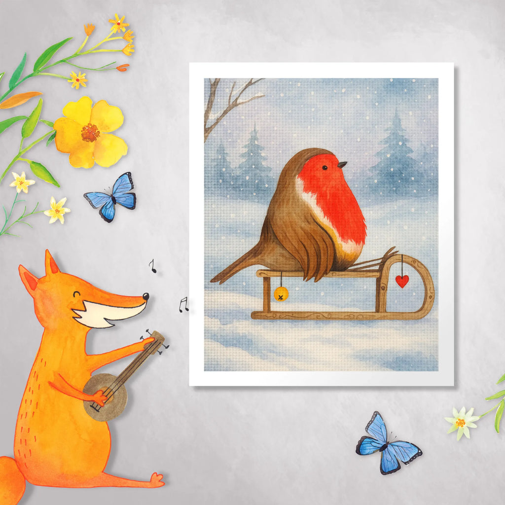 Diamond Painting robin Sleds Design Winter, Christmas, Christmas time, snow, sleigh, bird