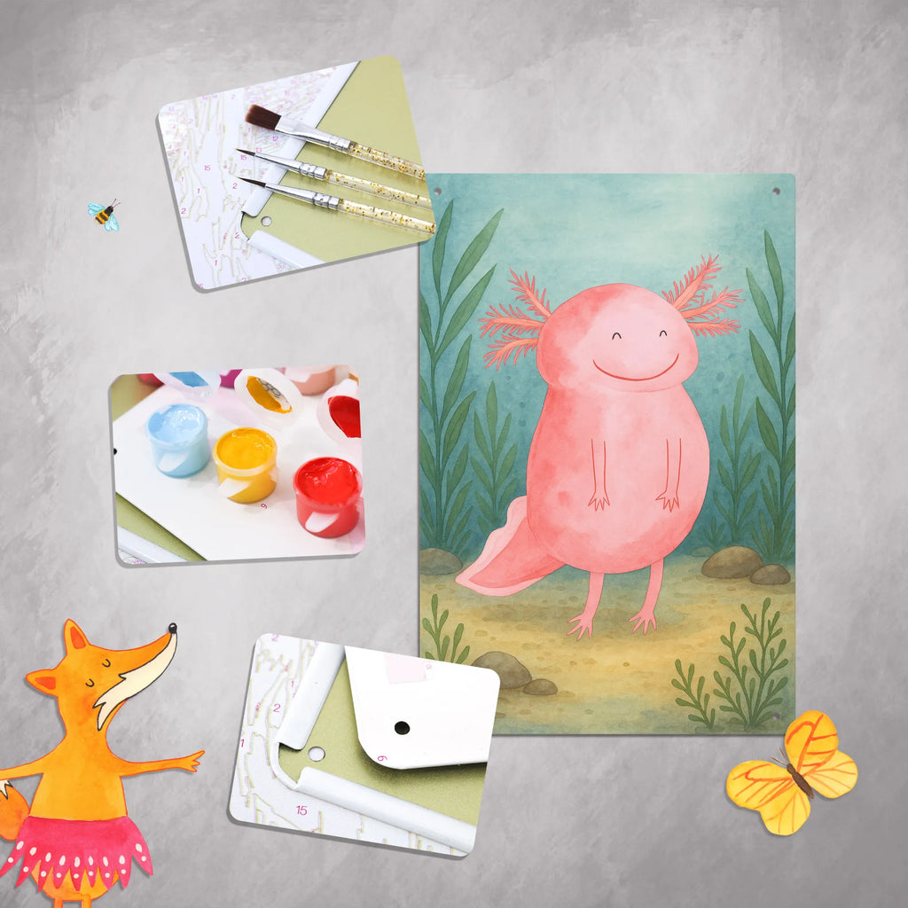Paint by Numbers Metal Sign axolotl Happy Design Axolotl, Axelotl, marine animals, Mexican walking fish, salamander, tail, good mood, amphibian, axolot, motivation, axolotl