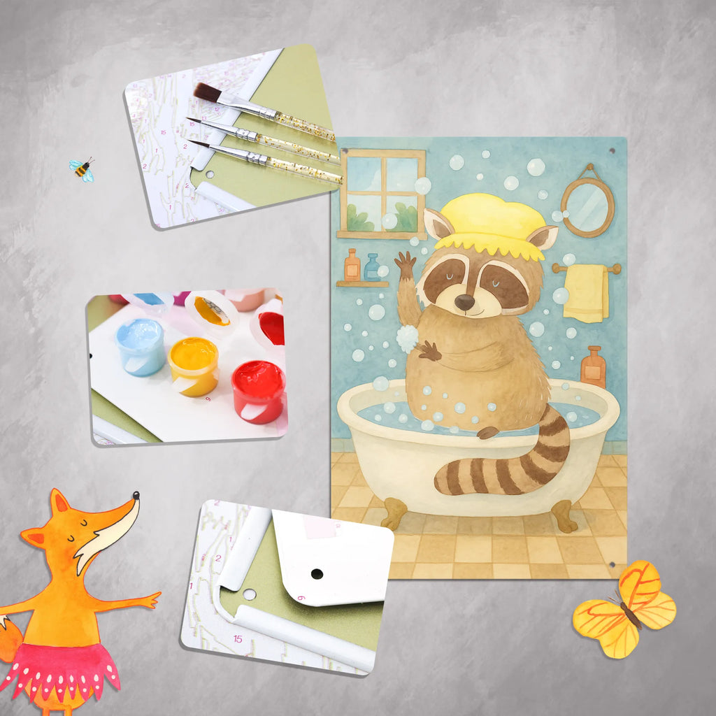 Paint by Numbers Metal Sign Raccoon Design small animals, cute, funny, cute animal motives, hand drawn, small world, funny sayings, good mood, happy, gifts, gift ideas, special gifts, animal lover, card, daydreaming, plan, wash, soap bubbles, raccoon
