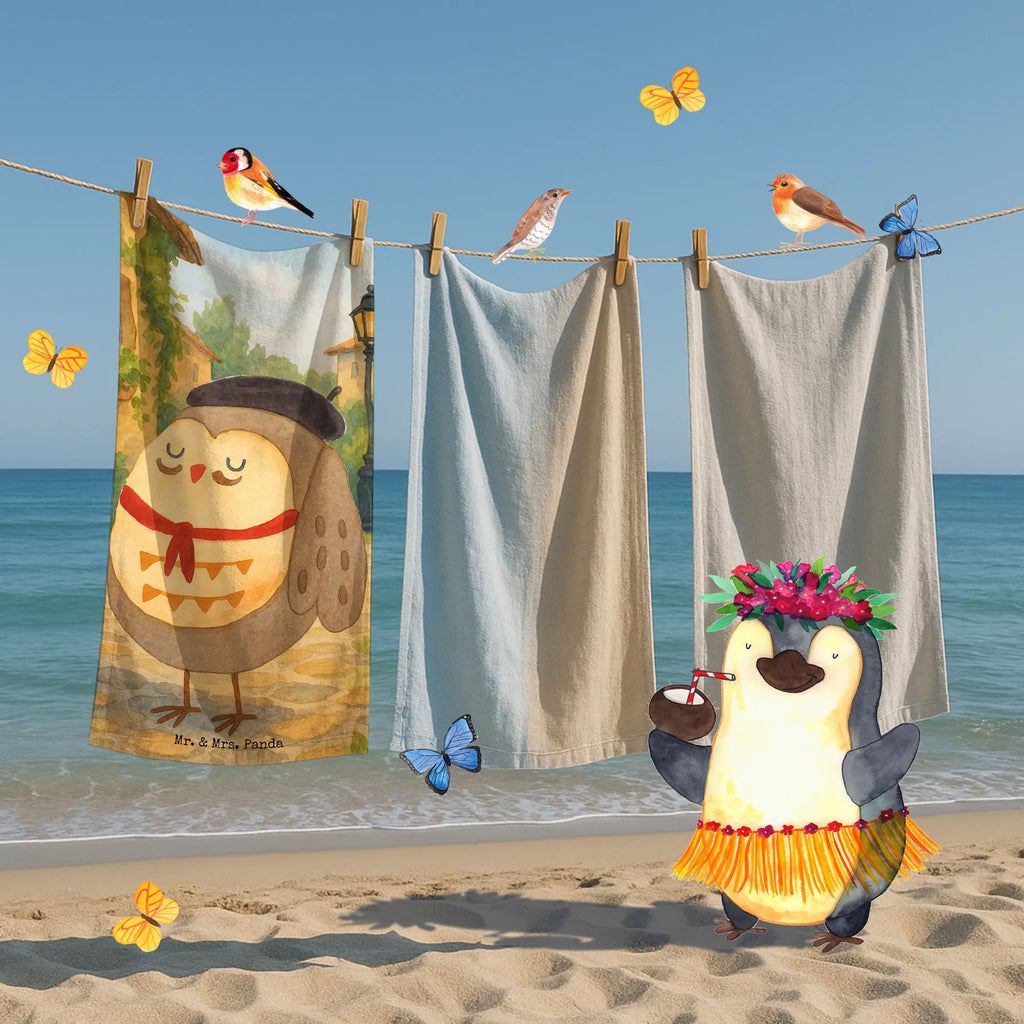 Badehandtuch Eule Frankreich Design Duschtuch, Badetuch, Strandtuch, Saunatuch, Kinder Handtuch, Eule, Eulen, Eule Deko, Owl, hibou, La vie est belle, das Leben ist schön, Spruch schön, Spruch Französisch, Frankreich