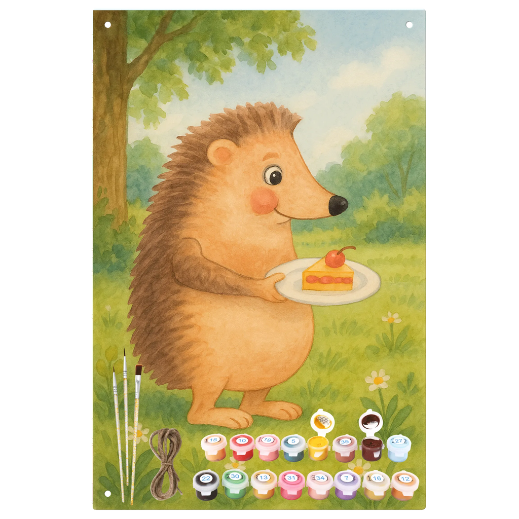 Paint by Numbers Metal Sign Hedgehog piece of cake Design small animals, cute, funny, cute animal motives, hand drawn, small world, funny sayings, good mood, happy, gifts, gift ideas, special gifts, animal lover, card, baking gift, food saying, cake, invitation party, bake cake, birthday cake, hedgehog