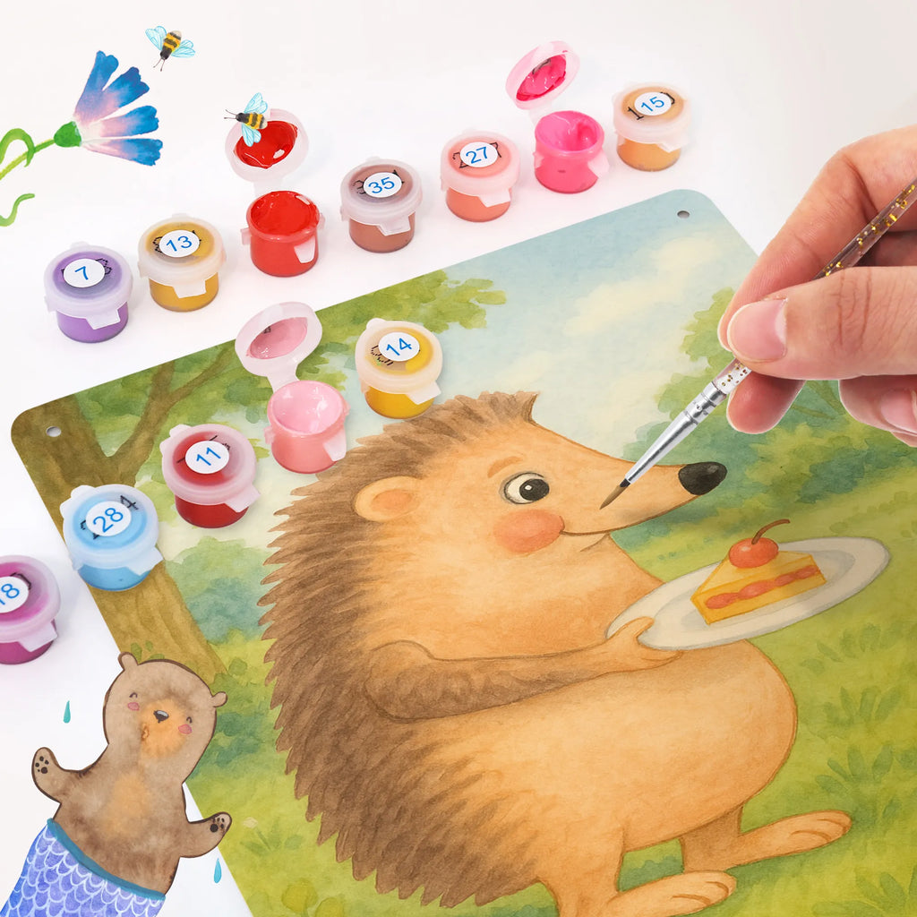 Paint by Numbers Metal Sign Hedgehog piece of cake Design small animals, cute, funny, cute animal motives, hand drawn, small world, funny sayings, good mood, happy, gifts, gift ideas, special gifts, animal lover, card, baking gift, food saying, cake, invitation party, bake cake, birthday cake, hedgehog