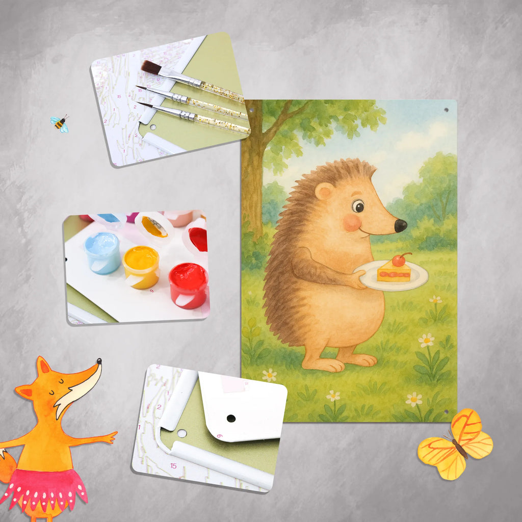 Paint by Numbers Metal Sign Hedgehog piece of cake Design small animals, cute, funny, cute animal motives, hand drawn, small world, funny sayings, good mood, happy, gifts, gift ideas, special gifts, animal lover, card, baking gift, food saying, cake, invitation party, bake cake, birthday cake, hedgehog