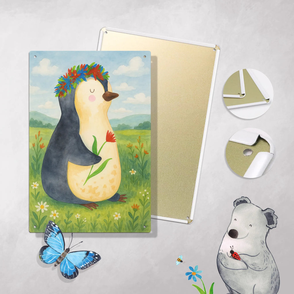 Paint by Numbers Metal Sign Penguin Flower Design Penguin, North Pole, Winter, Penguins, motivation, goals in life, lovesickness, gift idea, life, universe, love of life, goals, wreath of flowers, wishes, penguins