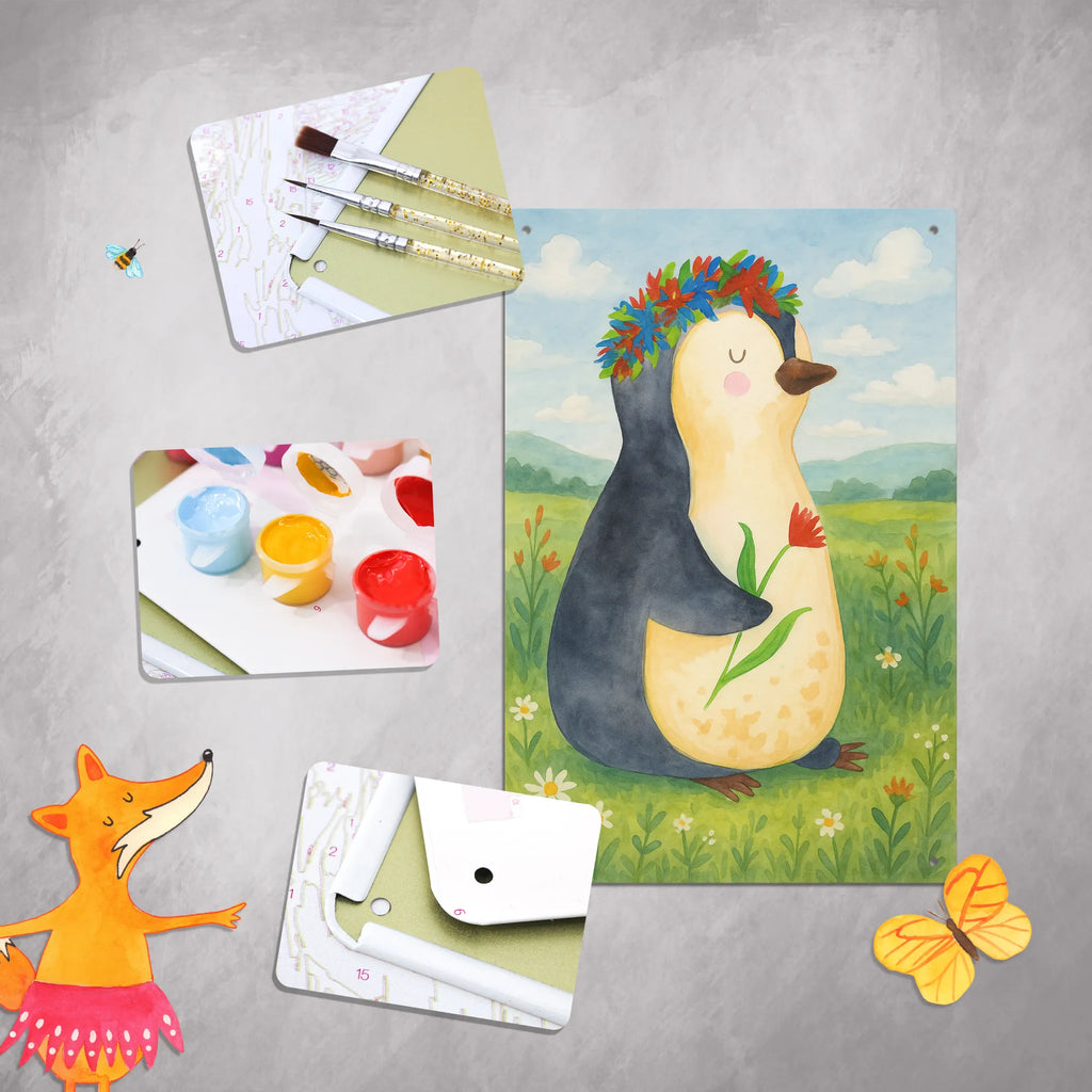 Paint by Numbers Metal Sign Penguin Flower Design Penguin, North Pole, Winter, Penguins, motivation, goals in life, lovesickness, gift idea, life, universe, love of life, goals, wreath of flowers, wishes, penguins