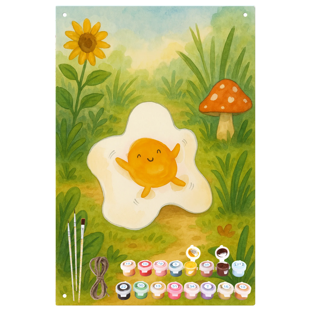 Paint by Numbers Metal Sign Fried egg egg Design small animals, cute, funny, cute animal motives, hand drawn, small world, funny sayings, good mood, happy, gifts, gift ideas, special gifts, animal lover, card, day, Egg, love, fried egg, nice