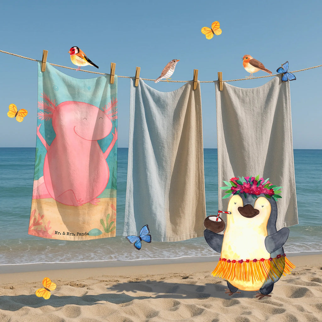 Badehandtuch Axolotl Hurra Design Duschtuch, Badetuch, Strandtuch, Saunatuch, Kinder Handtuch, Axolotl, Molch, Axolot, Schwanzlurch, Lurch, Lurche, fröhlich, Spaß, Freude, Motivation, Zufriedenheit